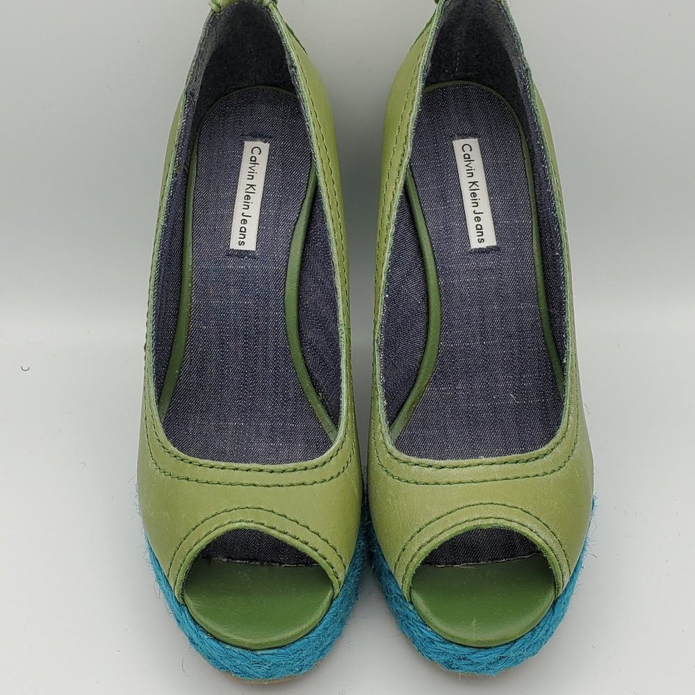 Calvin Klein Green & Blue Leather Espadrille